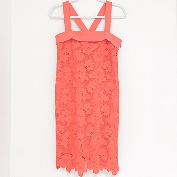 Banana Republic Sleeveless V-Bank Lace Floral Mini Orange Dress Size 0 - Picture 2 of 8